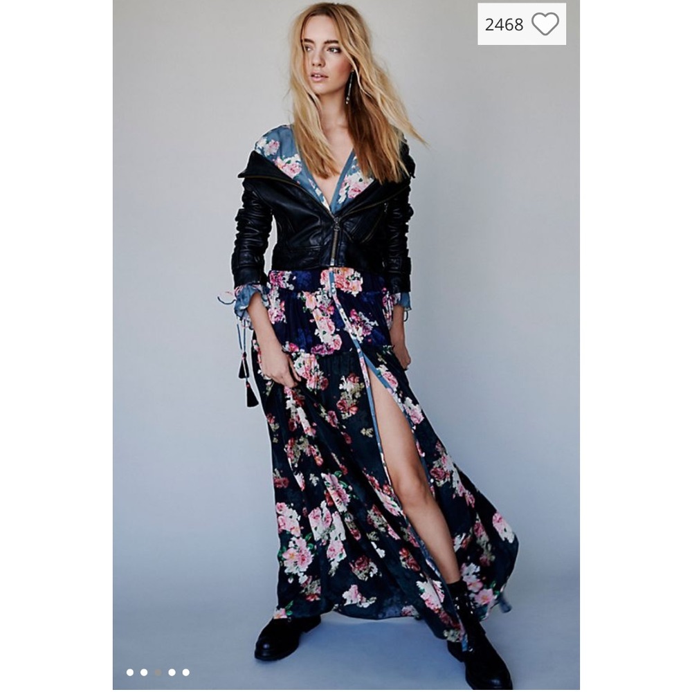 Free People Floral Maxi Dress Boho Tiered Long Sleeve Black XS Ethereal $350 - Picture 3 of 6